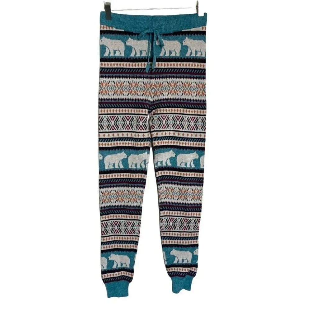 American Eagle S teal/multicolor white polar bear sweater knit joggers